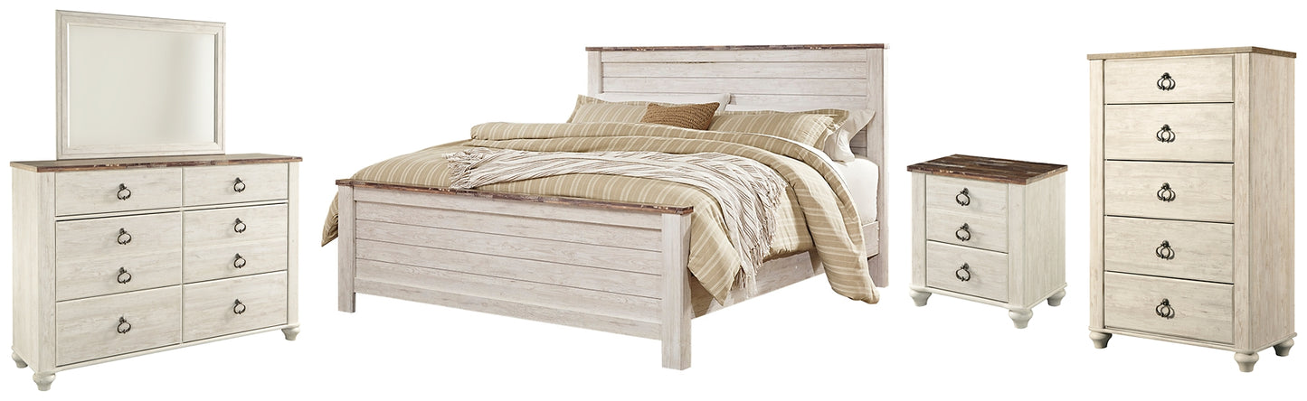 Willowton Panel Bed With Mirrored Dresser, Chest And Nightstand