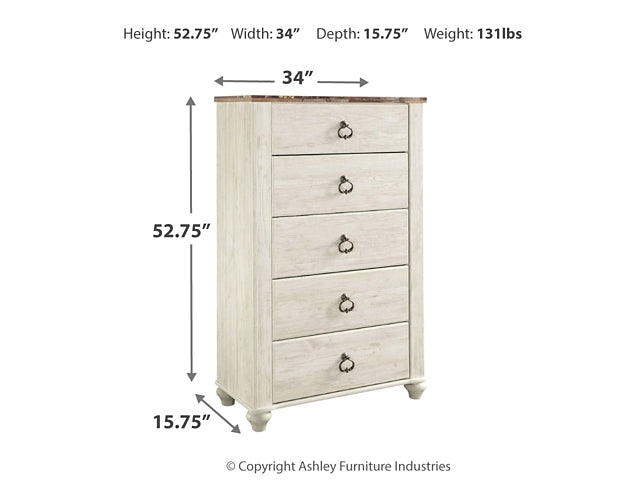Willowton Panel Bed With Mirrored Dresser, Chest And Nightstand