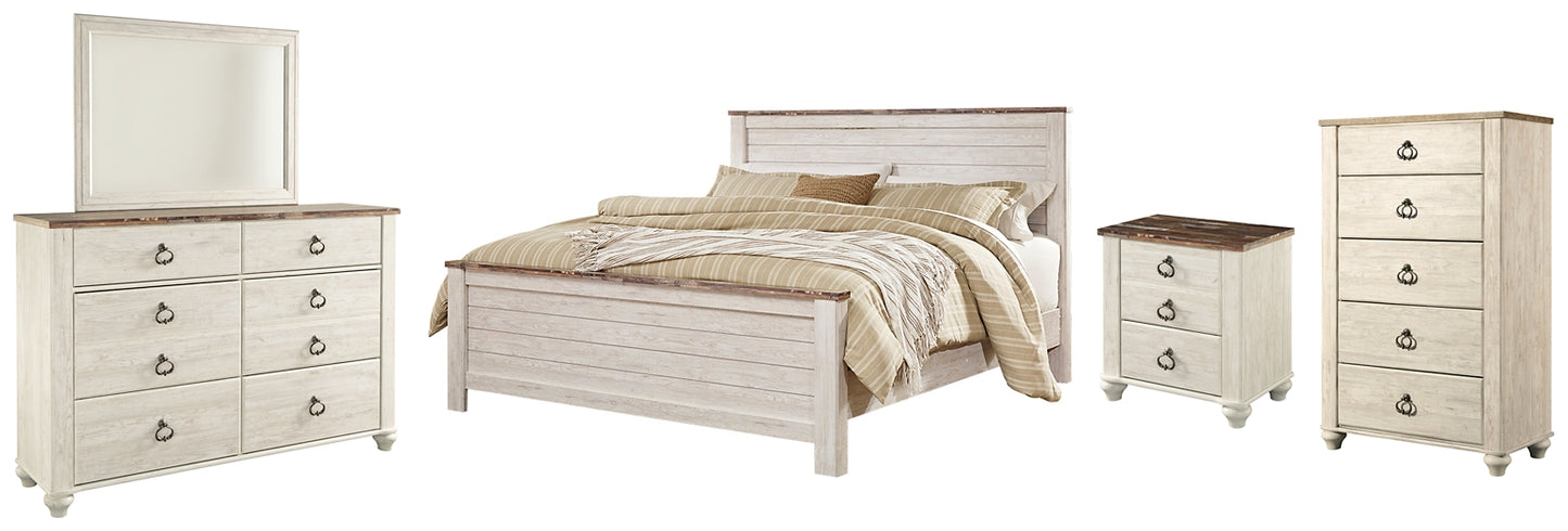 Willowton Panel Bed With Mirrored Dresser, Chest And Nightstand