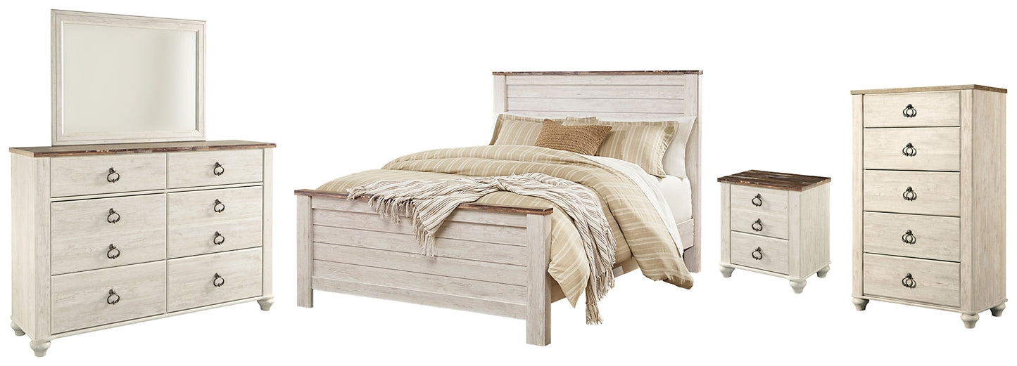 Willowton Panel Bed With Mirrored Dresser, Chest And Nightstand