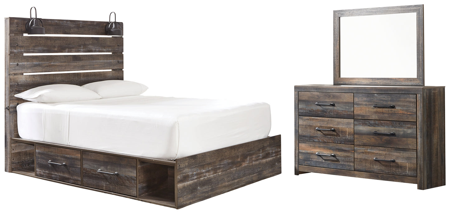 Drystan Panel Bed With 2 Storage Drawers With Mirrored Dresser