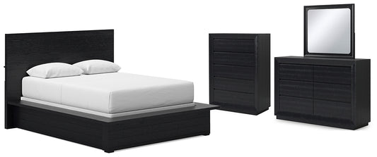 Londer Queen Panel Bed with Mirrored Dresser and Chest