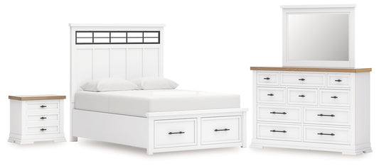 Ashbryn Queen Panel Storage Bed, Dresser, Mirror and Nightstand