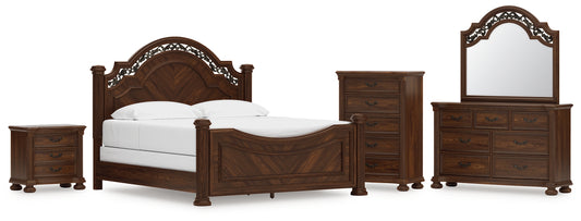 Lavinton King Poster Bed, Dresser, Mirror, Chest and Nightstand