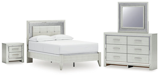 Zyniden Full Upholstered Panel Bed with Mirrored Dresser and Nightstand