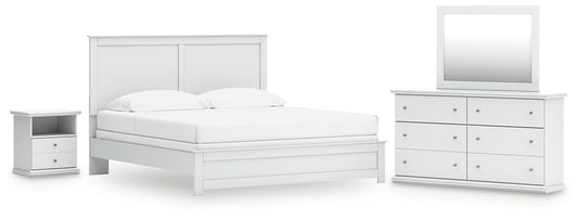 Bostwick Shoals King Panel Bed with Mirrored Dresser and Nightstand