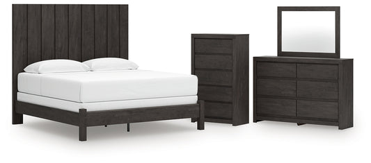 King Panel Bed with Mirrored Dresser and Chest