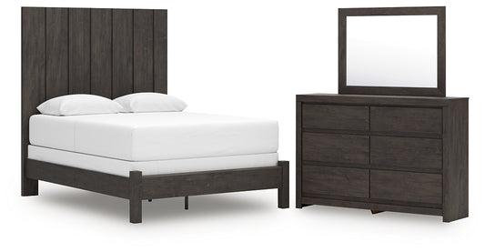 Queen Panel Bed with Mirrored Dresser