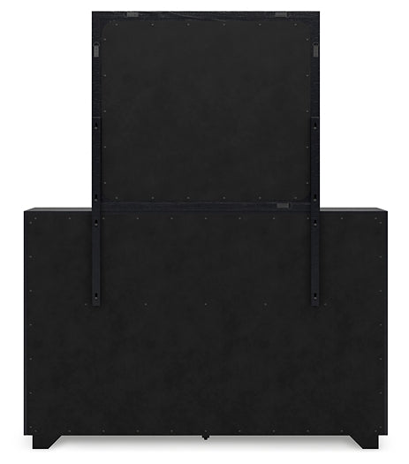 Londer California King Panel Bed with Mirrored Dresser, Chest and Nightstand