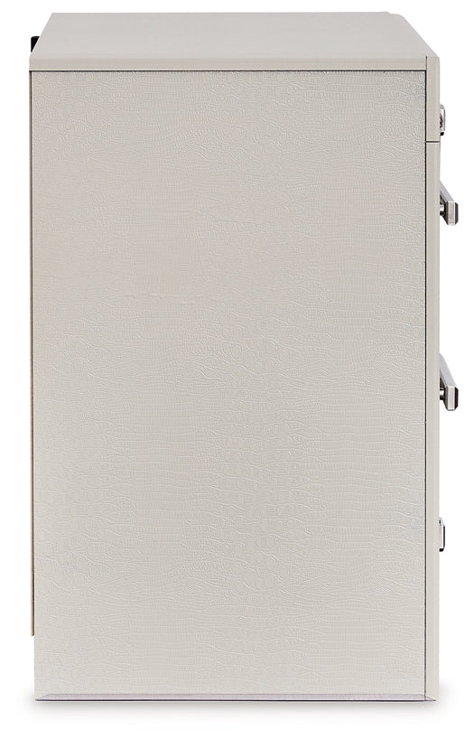 Zyniden King Upholstered Panel Bed with Mirrored Dresser, Chest and Nightstand