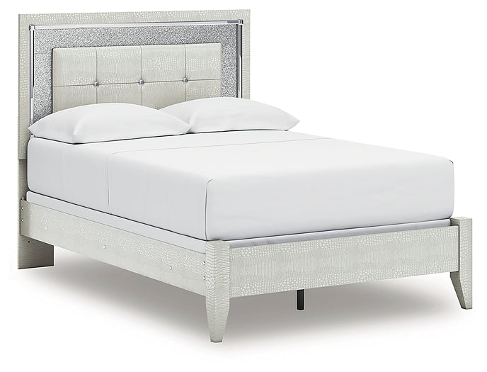 Zyniden Full Upholstered Panel Bed with Mirrored Dresser, Chest and Nightstand