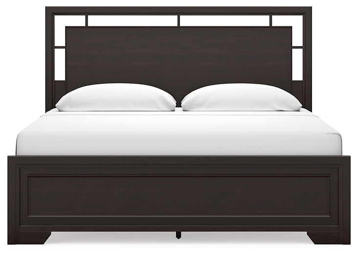 Covetown King Panel Bed with Mirrored Dresser and Chest