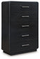 Rowanbeck California King Upholstered Panel Bed with Mirrored Dresser, Chest and Nightstand