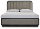 Rowanbeck California King Upholstered Panel Bed with Mirrored Dresser, Chest and Nightstand