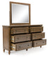 Sturlayne King Upholstered Panel Bed with Mirrored Dresser
