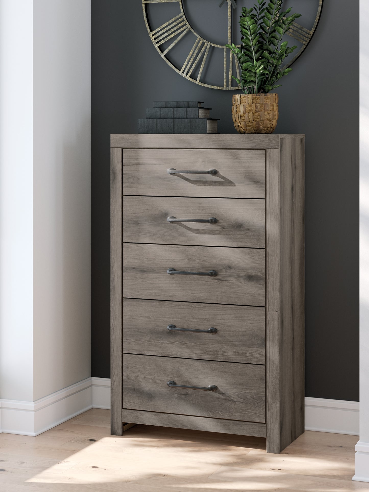 Graystorm Twin Panel Storage Bed with Mirrored Dresser, Chest and Nightstand