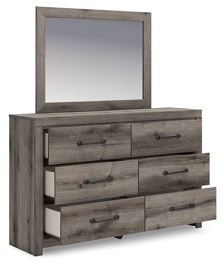 Graystorm Full Panel Bed with Mirrored Dresser and Nightstand
