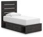 Hollivern Twin Panel Bed with Storage with Mirrored Dresser, Chest and Nightstand