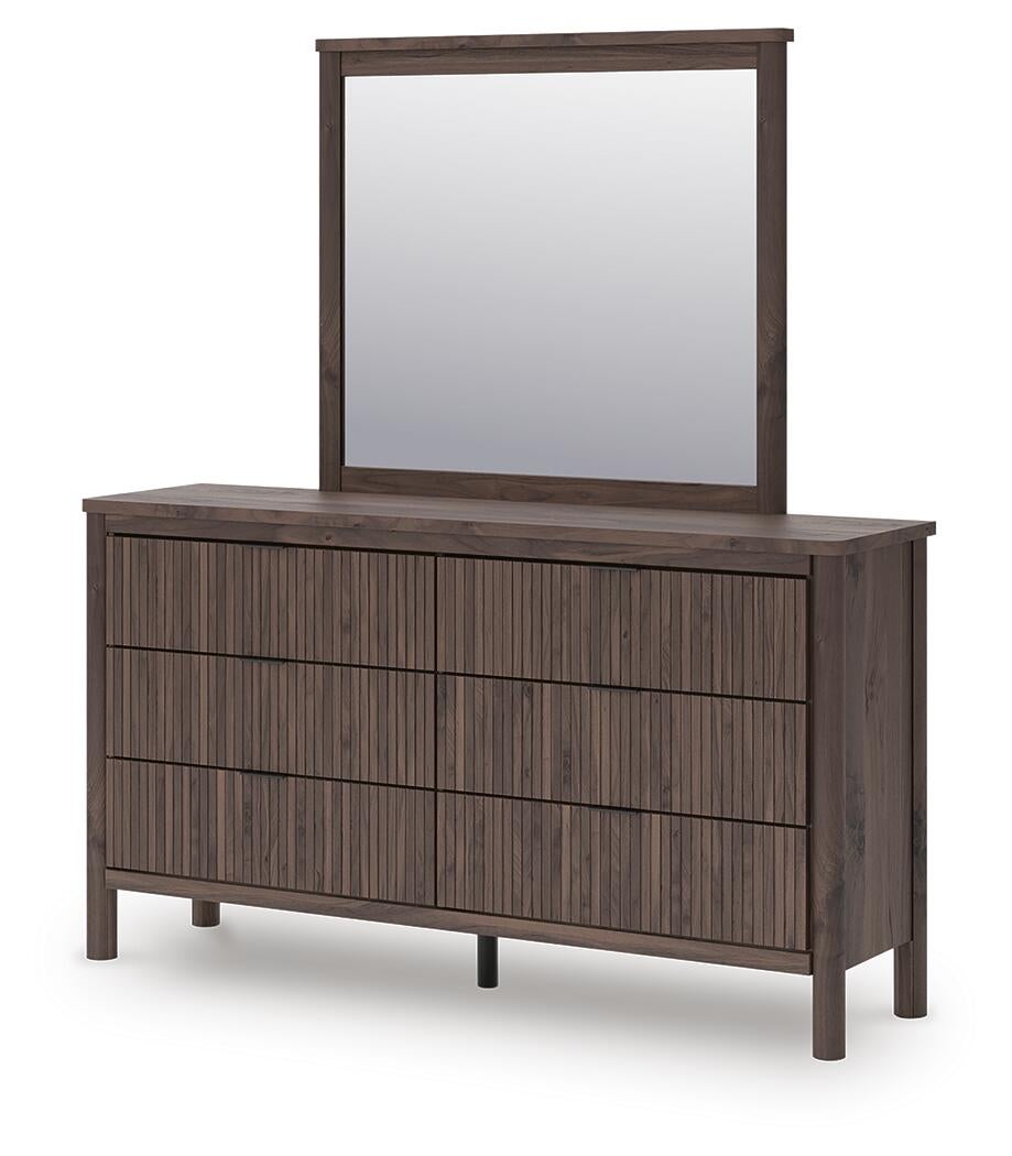 Pamytta Twin Panel Platform Bed, Dresser and Mirror