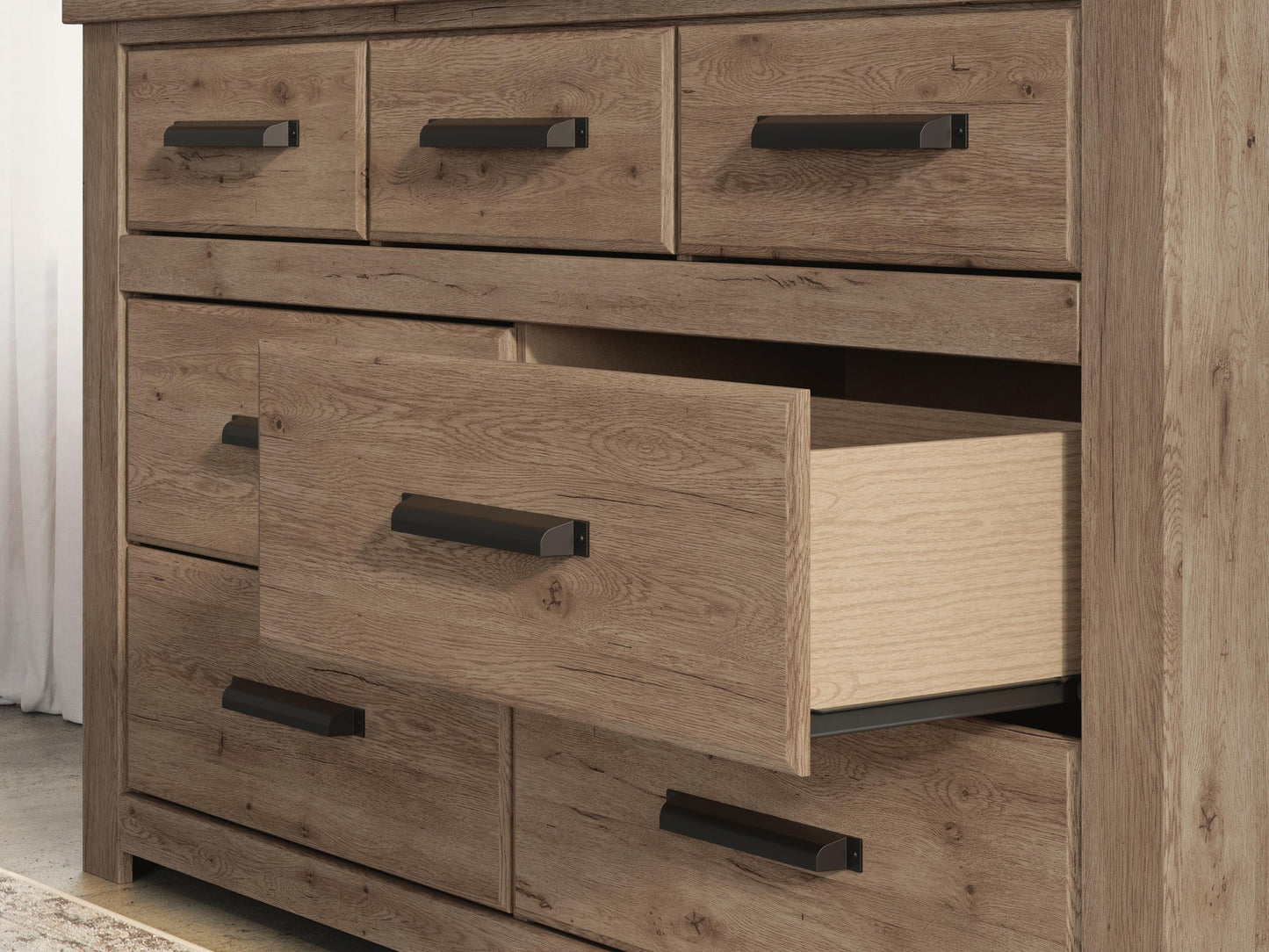 Garistyn King Panel Bed. Dresser, Mirror and Nightstand