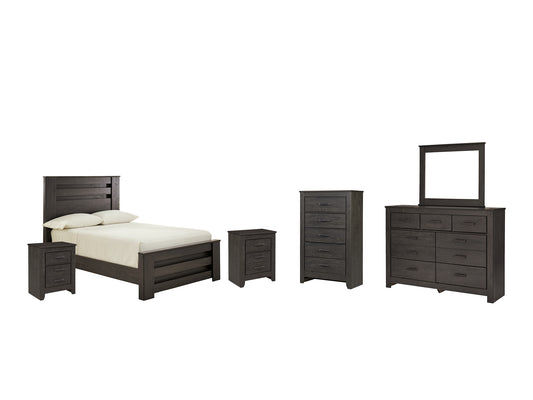 Brinxton Full Panel Bed with Mirrored Dresser, Chest and 2 Nightstands